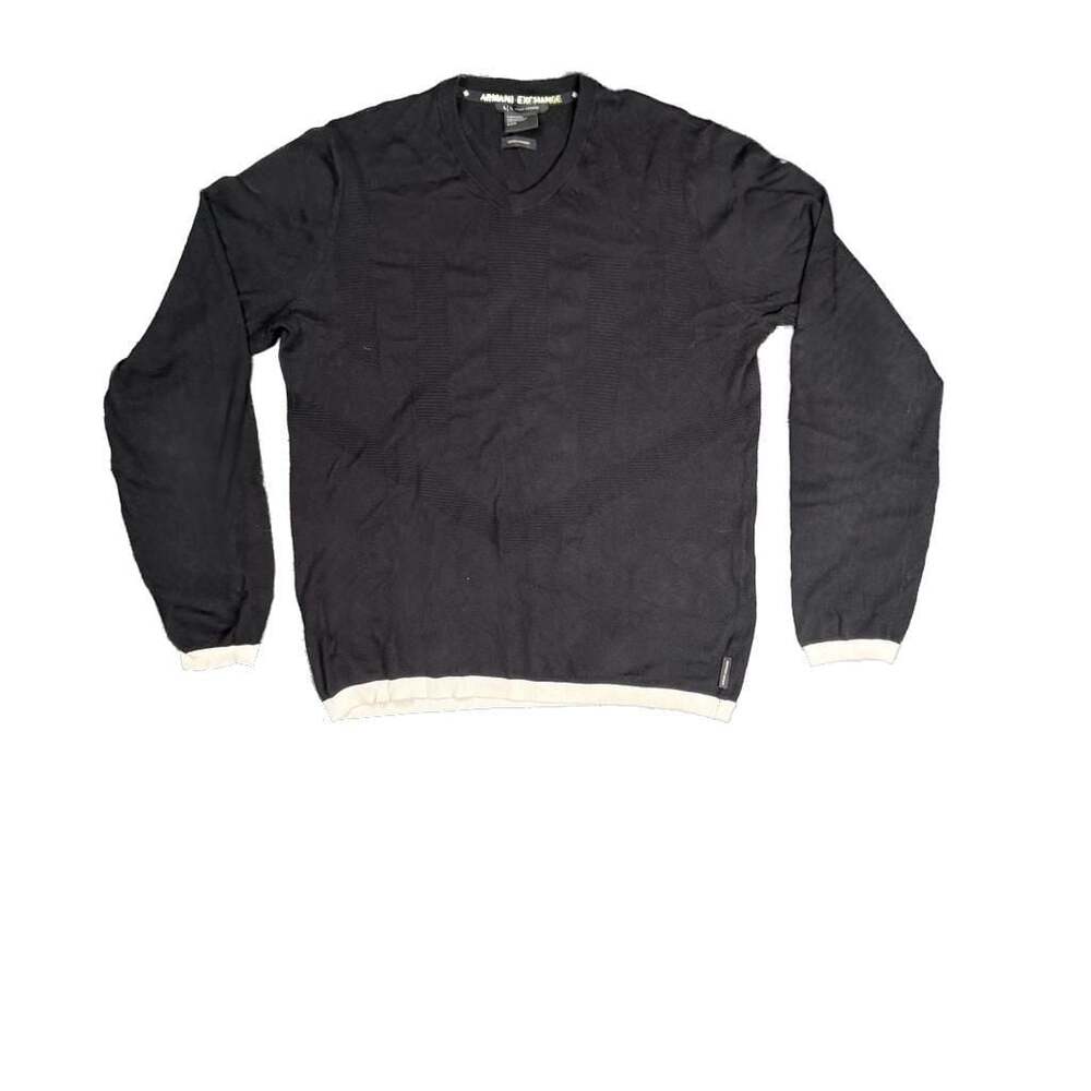 Armani Exchange Cotton Cashmere V-Neck Sweater Black Size M - Picture 1 of 4